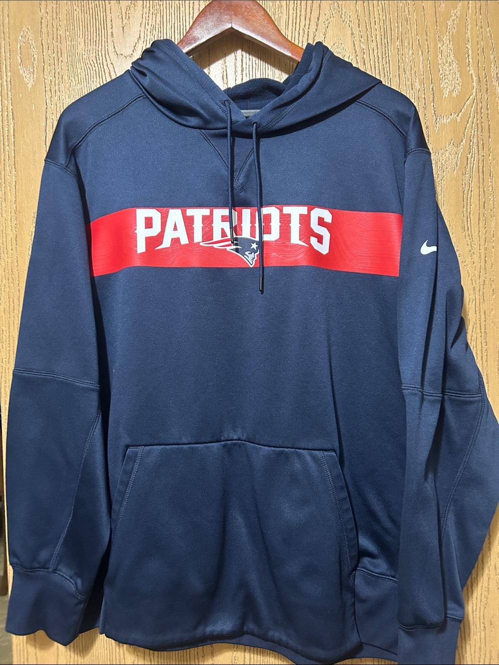 Nike Patriots Navy Crewneck Hoodie with Red Chest Stripe